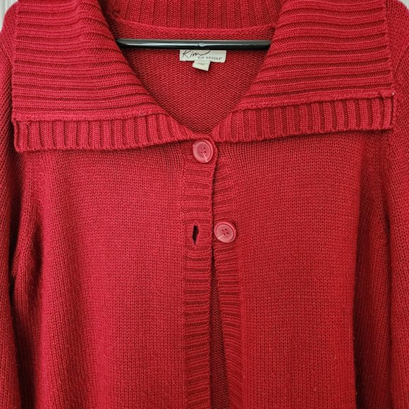 Kim Roger's Red Cable Knit Sweater 2 Button Front Closure. Women's Size L - Picture 2 of 9